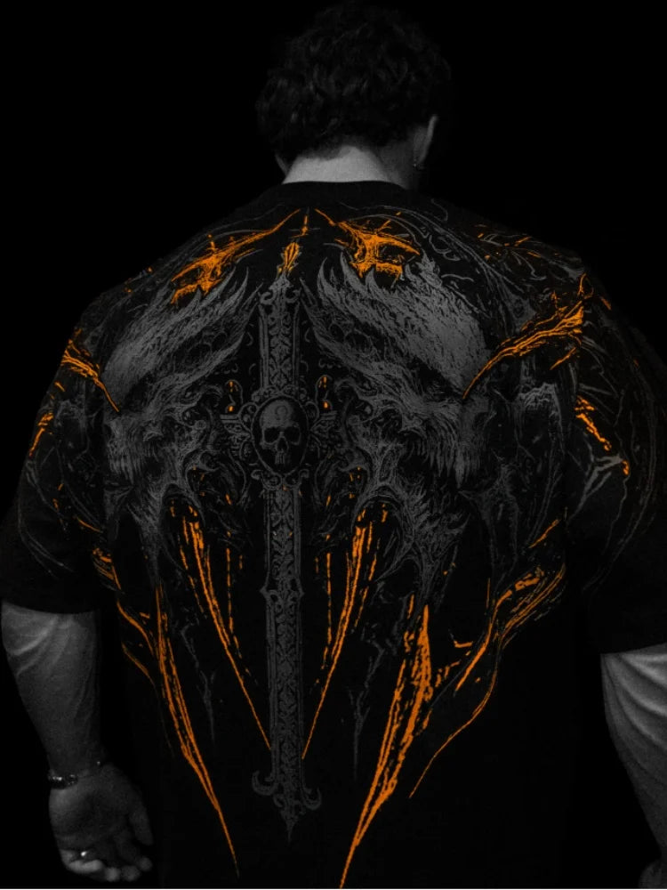 T-shirt oversize homme Hollow Souls, coloris noir, imprime blanc, coupe ample pour l entrainement.