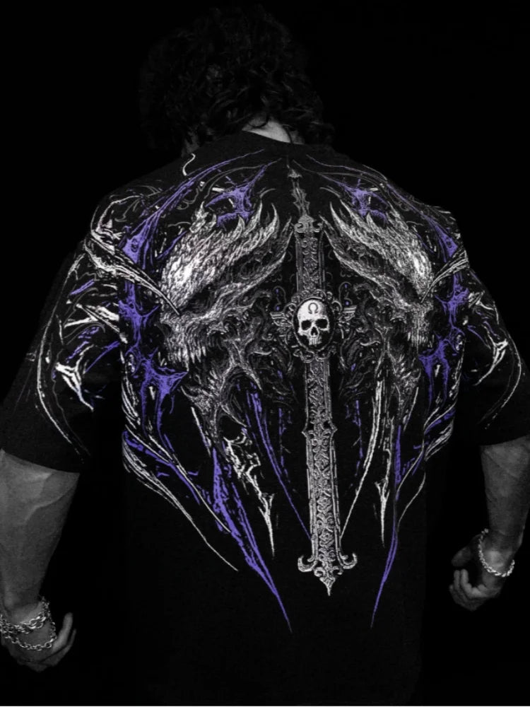T-shirt oversize homme Hollow Souls, coloris noir, imprime violet argente en maille douce et legere.