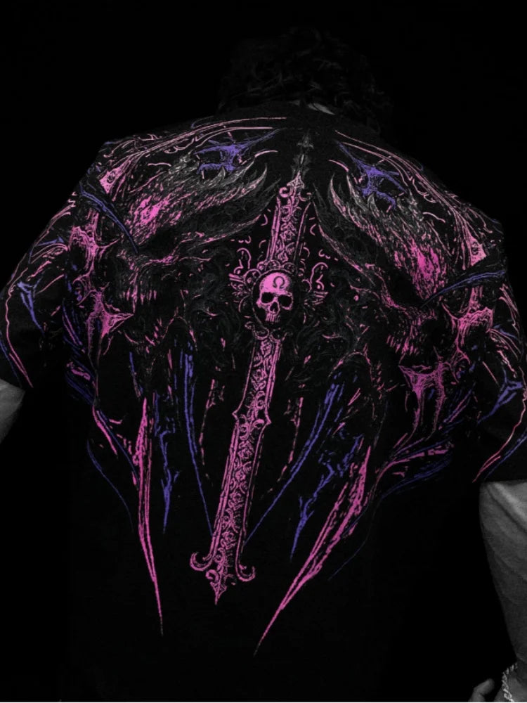 T-shirt oversize homme Hollow Souls, coloris noir, imprime rose et violet pour l entrainement quotidien.