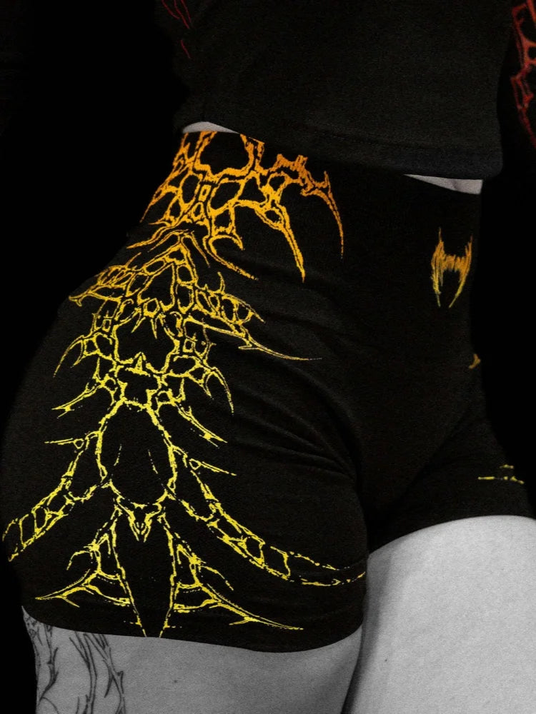 Short de sport femme à motif ramifié Breathedivinity — Noir et jaune