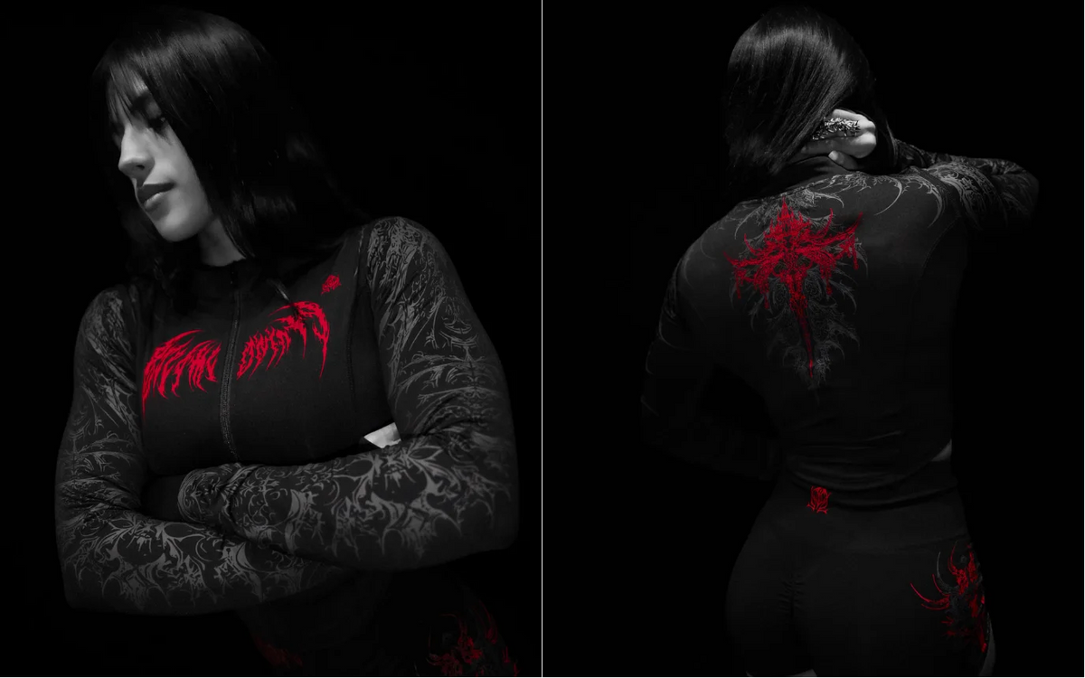Veste courte de sport zippée à motifs Breathedivinity — Noir et rouge — manches grises