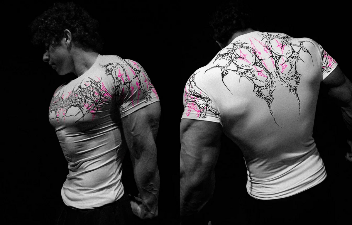 T-shirt de compression à motif organique Breathedivinity — Blanc et rose
