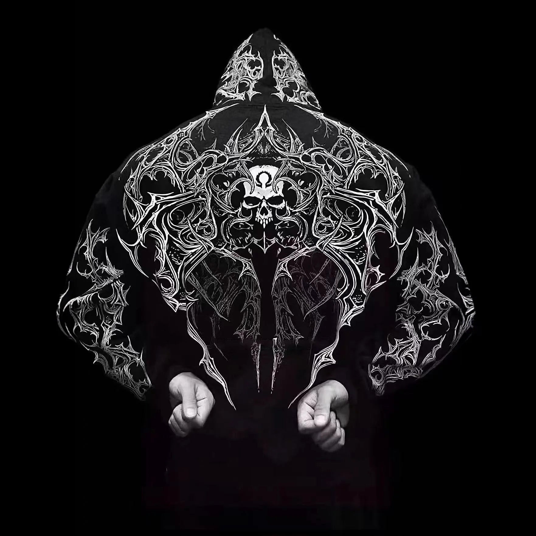 Hoodie zippe oversize homme Deathwing, capuche ajustable et coupe seconde peau.