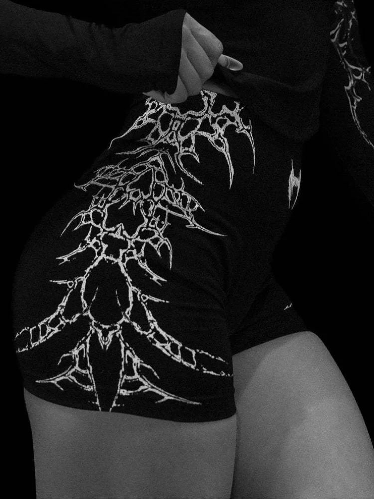 Short de sport femme à motif ramifié Breathedivinity — Noir et blanc