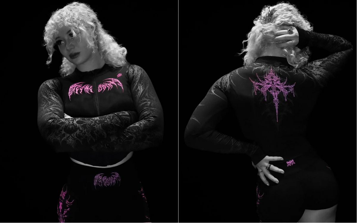 Veste courte de sport zippée à motifs Breathedivinity — Noir et rose — manches grises