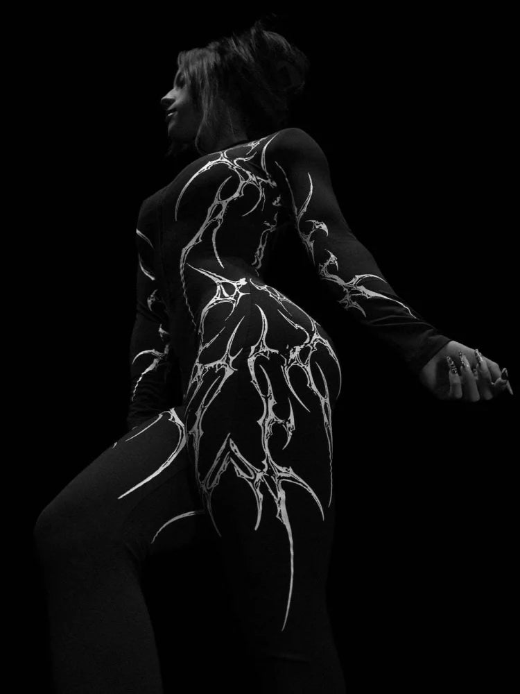 Combinaison de sport manches longues à motifs Breathedivinity — Noir et blanc — motif latéral