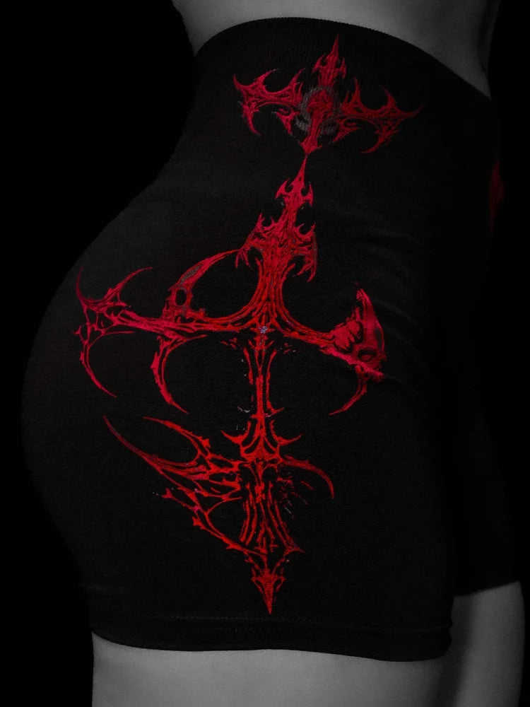 Short de sport femme à motifs graphiques Breathedivinity — Noir et rouge