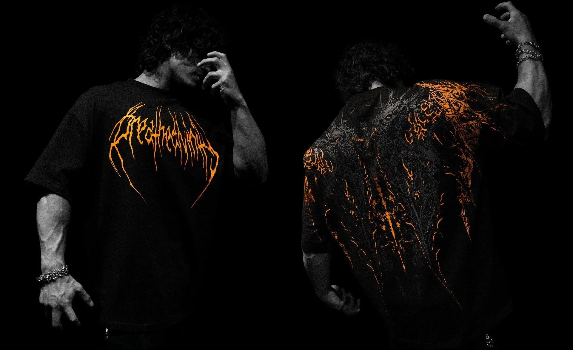 T-shirt oversize homme Necromancer, vue detaillee de l impression au dos.