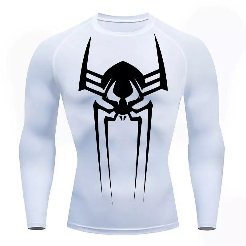 Męska koszulka kompresyjna z długim rękawem Spiderman 2099, kolor biały, oddychająca tkanina na trening.