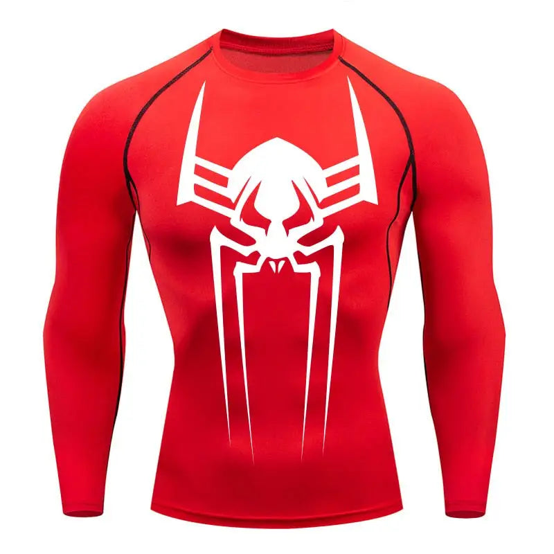 Męska koszulka kompresyjna z długim rękawem Spiderman 2099, kolor czerwony, oddychająca dzianina na sport.