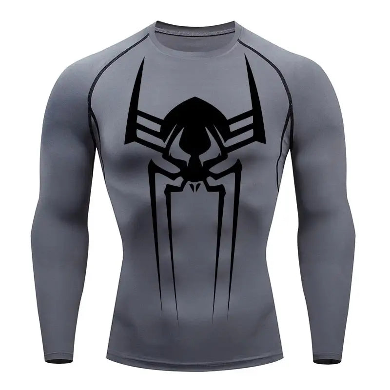 Męska koszulka kompresyjna z długim rękawem Spiderman 2099, kolor szary, oddychająca tkanina do treningu siłowego.