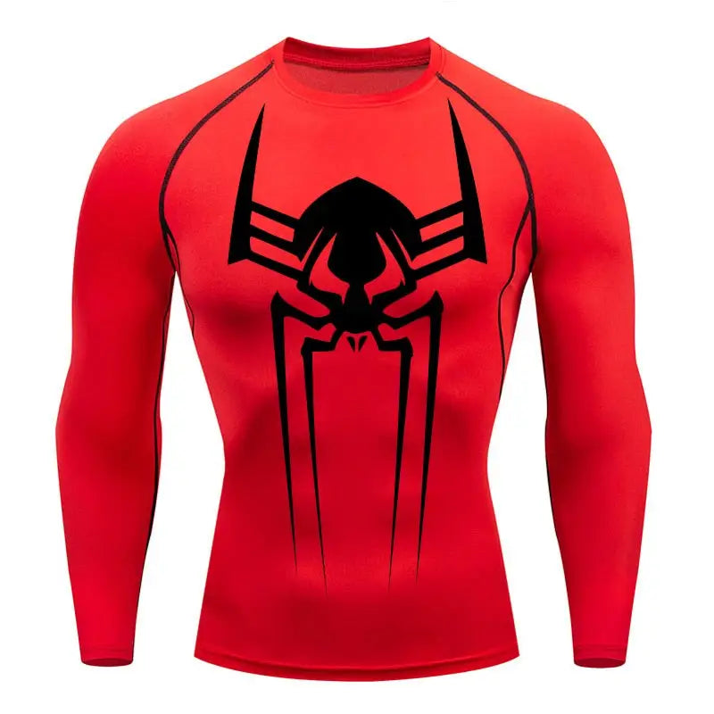 Męska koszulka kompresyjna z długim rękawem Spiderman 2099, kolor czerwony, krój przylegający do ciała na sport.