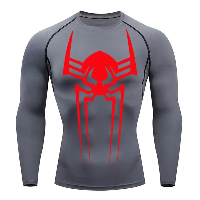 Męska koszulka kompresyjna z długim rękawem Spiderman 2099, kolor szary, dzianina dry-fit na sport.