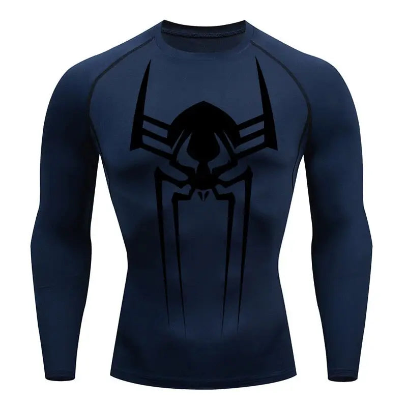 Męska koszulka kompresyjna z długim rękawem Spiderman 2099, kolor niebieski, oddychająca tkanina na trening siłowy.