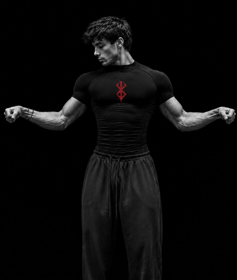 T-shirt de compression homme Berserk Guts, maille dry-fit pour la musculation.