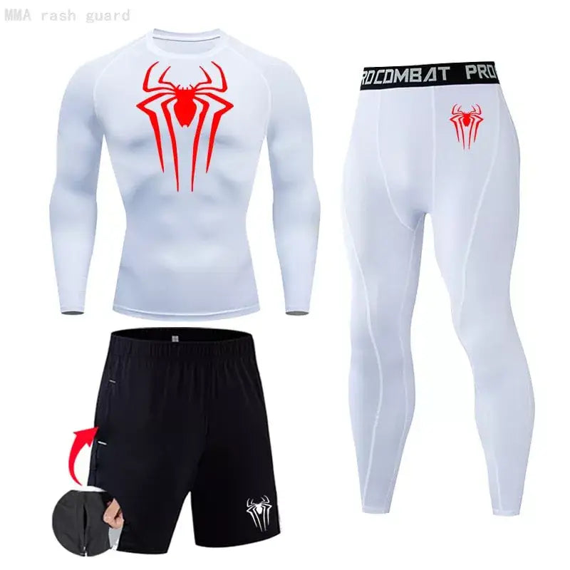 Ensemble de compression (pack) homme Spiderman, coloris blanc logo rouge, tissu respirant.