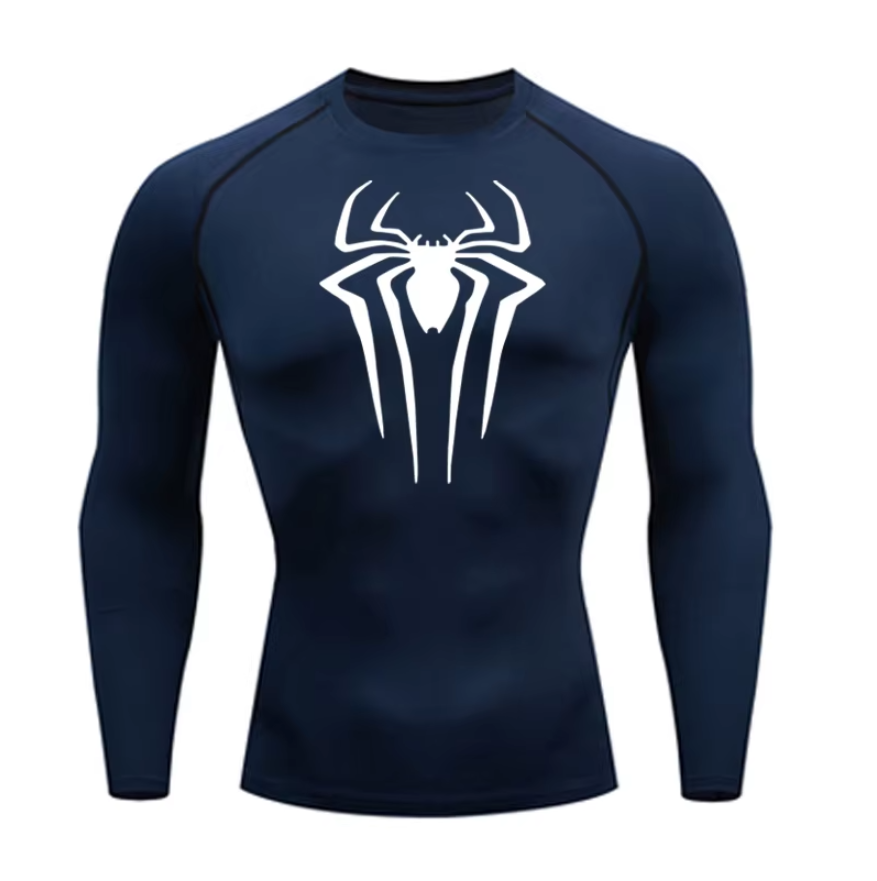 Camiseta de compresion de manga larga Spiderman para hombre, tejido transpirable para deporte.