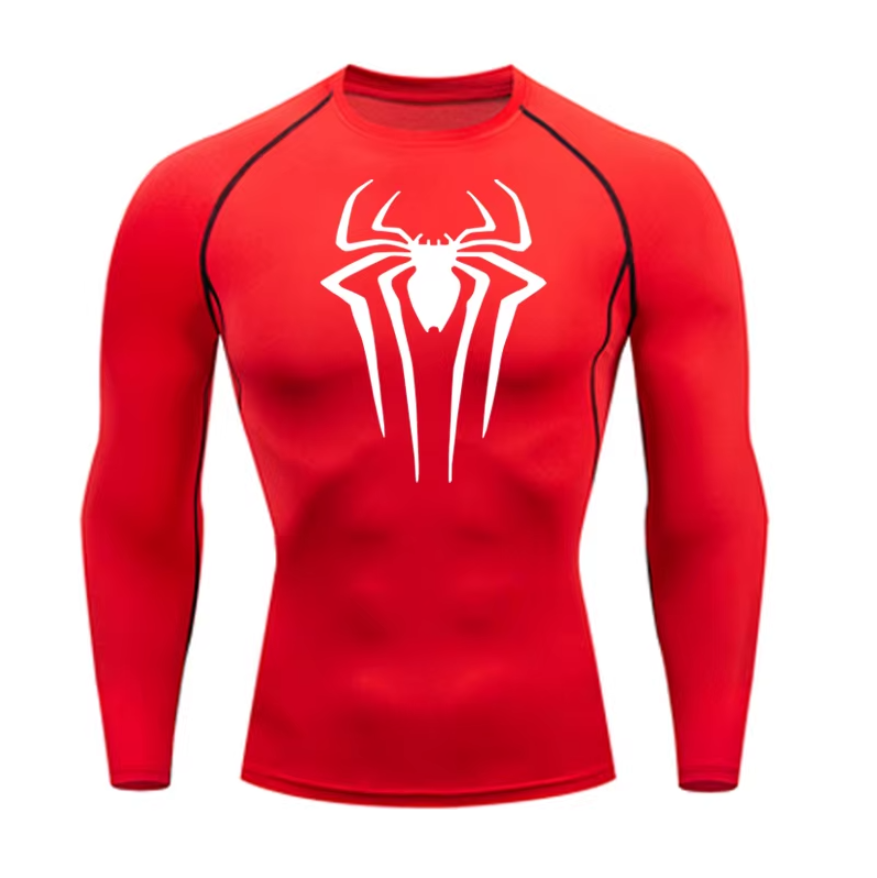Camiseta de compresion de manga larga Spiderman para hombre, malla tecnica para musculacion.