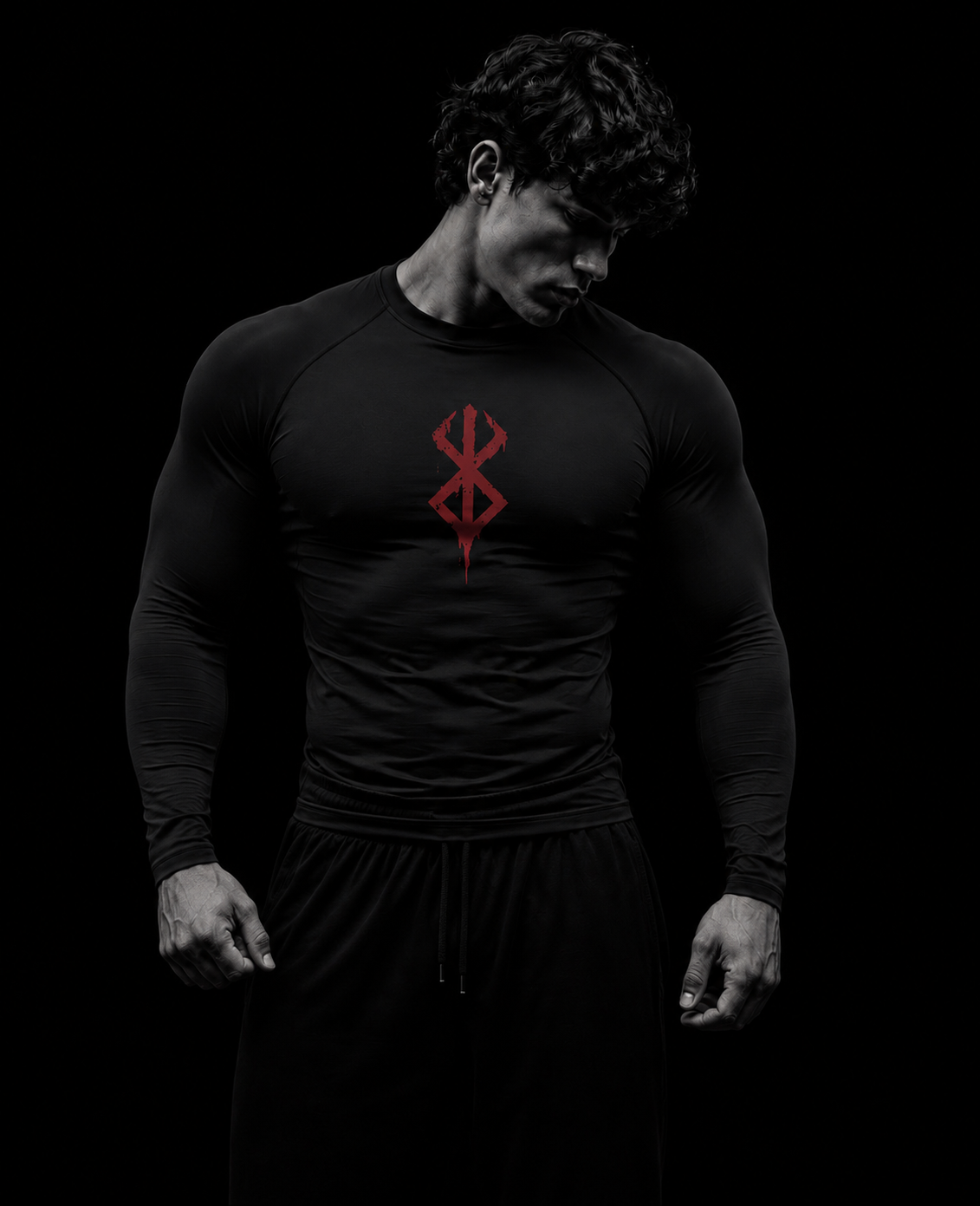 T-shirt de compression a manches longues homme Berserk Guts, coupe seconde peau pour la musculation.