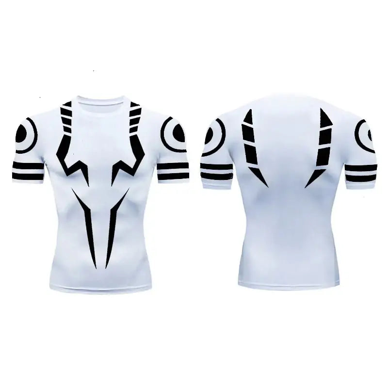 T-shirt de compression homme Jujutsu Kaisen, coloris blanc, tissu respirant.