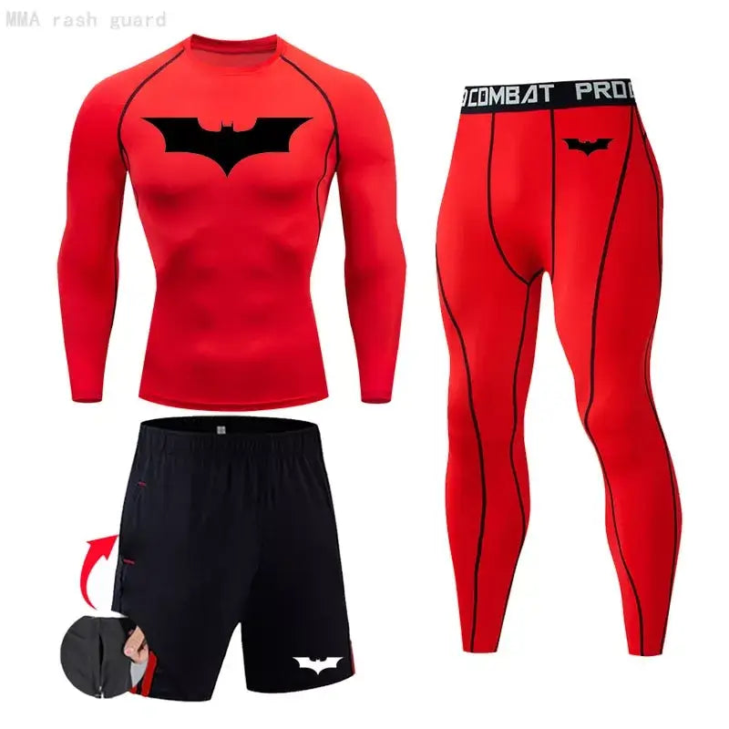 Ensemble de compression (pack) homme Batman, coloris rouge, tissu respirant pour l entrainement.