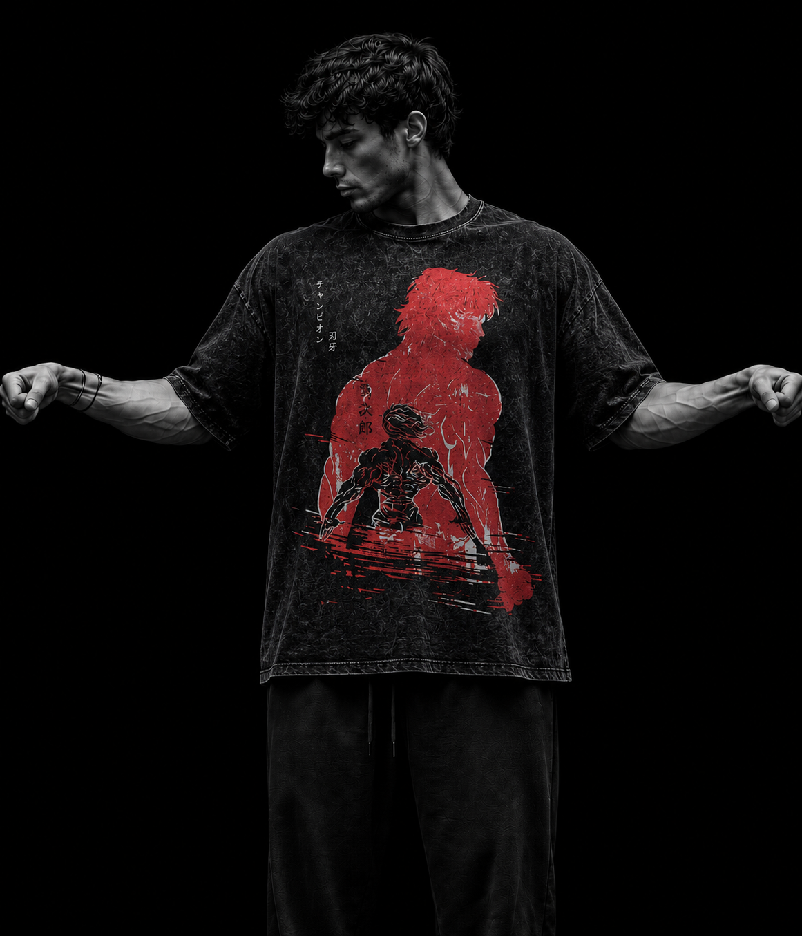 T-shirt oversize homme Baki Hanma, coupe ample pour la musculation.