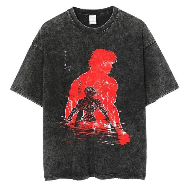 T-shirt oversize homme Baki Hanma, coton epais et respirant pour le streetwear.