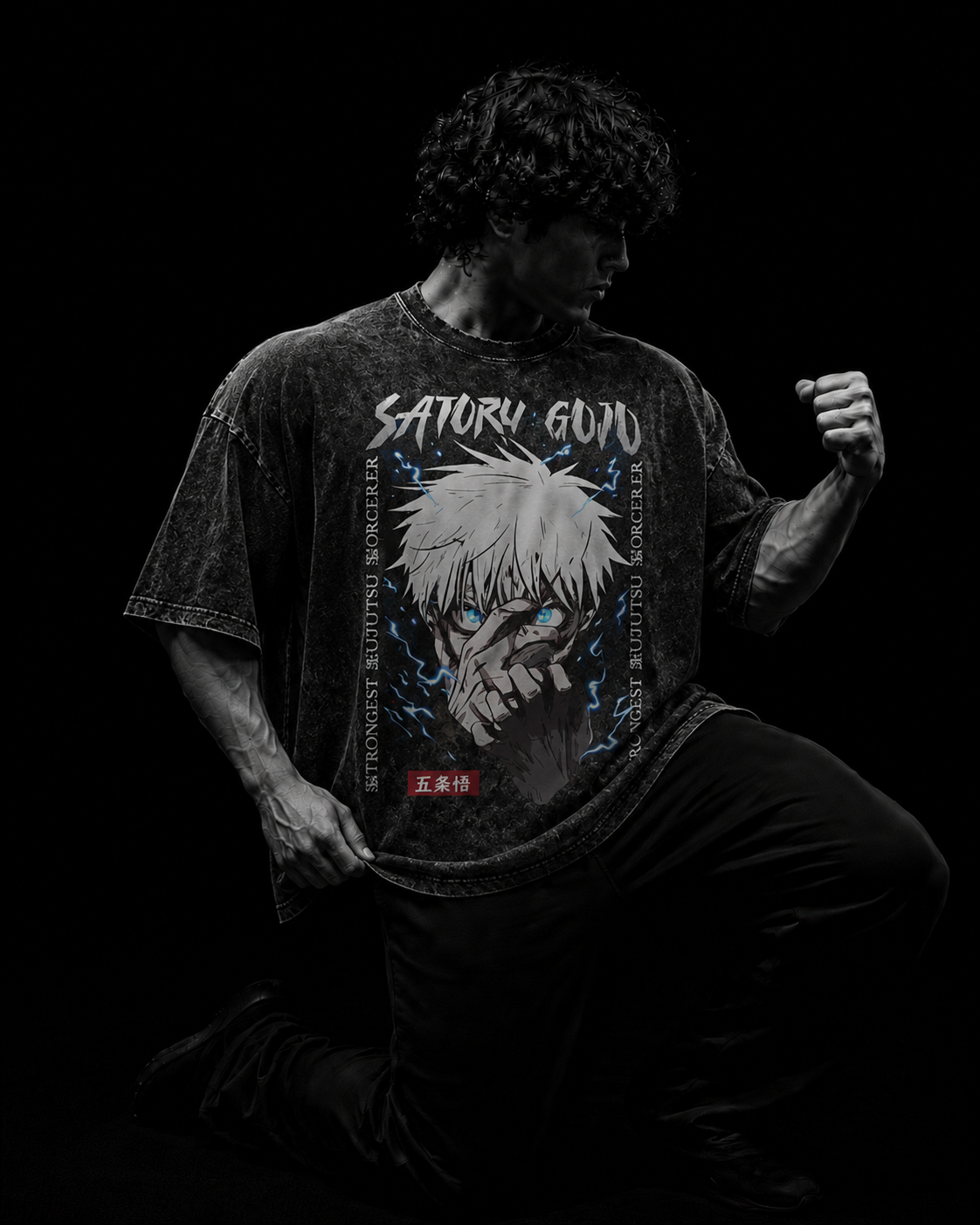 T-shirt oversize homme Jujutsu Kaisen, coton epais pour la musculation.