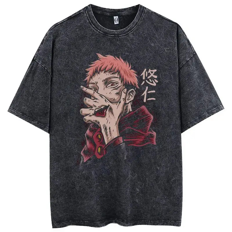 T-shirt oversize da uomo Jujutsu Kaisen, tessuto traspirante per l'allenamento.