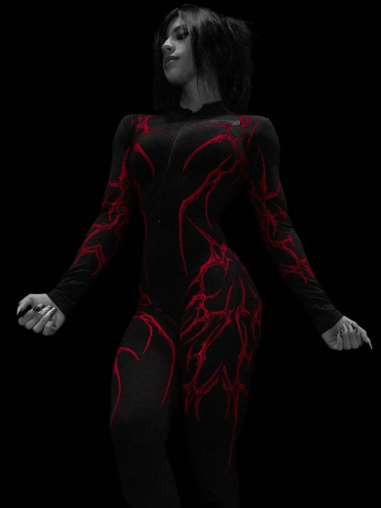 Combinaison de sport manches longues à motifs Breathedivinity — Noir et rouge — motif latéral