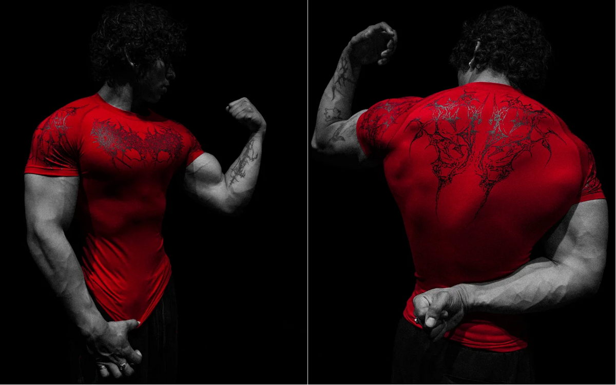 T-shirt de compression à motif organique Breathedivinity — Rouge et noir