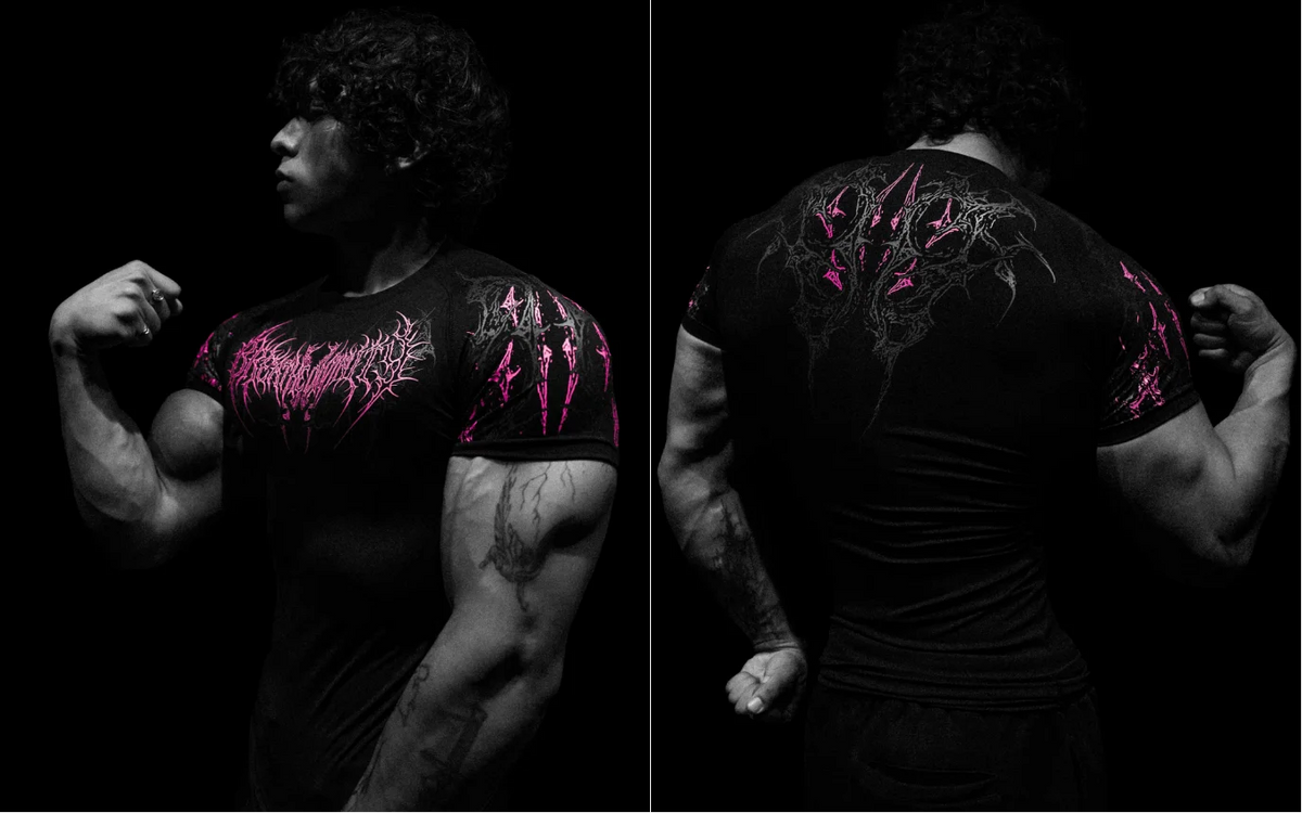 T-shirt de compression à motif organique Breathedivinity — Noir et rose