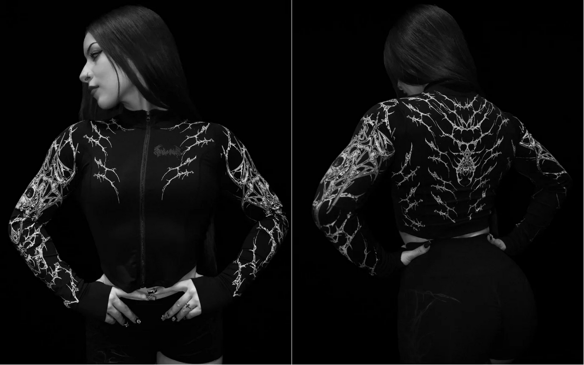 Veste courte de sport zippée à motifs Breathedivinity — Noir et blanc — motif ramifié