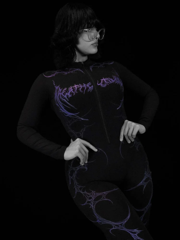 Combinaison de sport manches longues à motifs Breathedivinity — Noir et violet — inscription poitrine