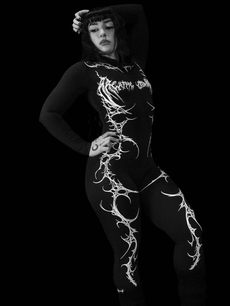 Combinaison de sport manches longues à motifs Breathedivinity — Noir et blanc — inscription poitrine