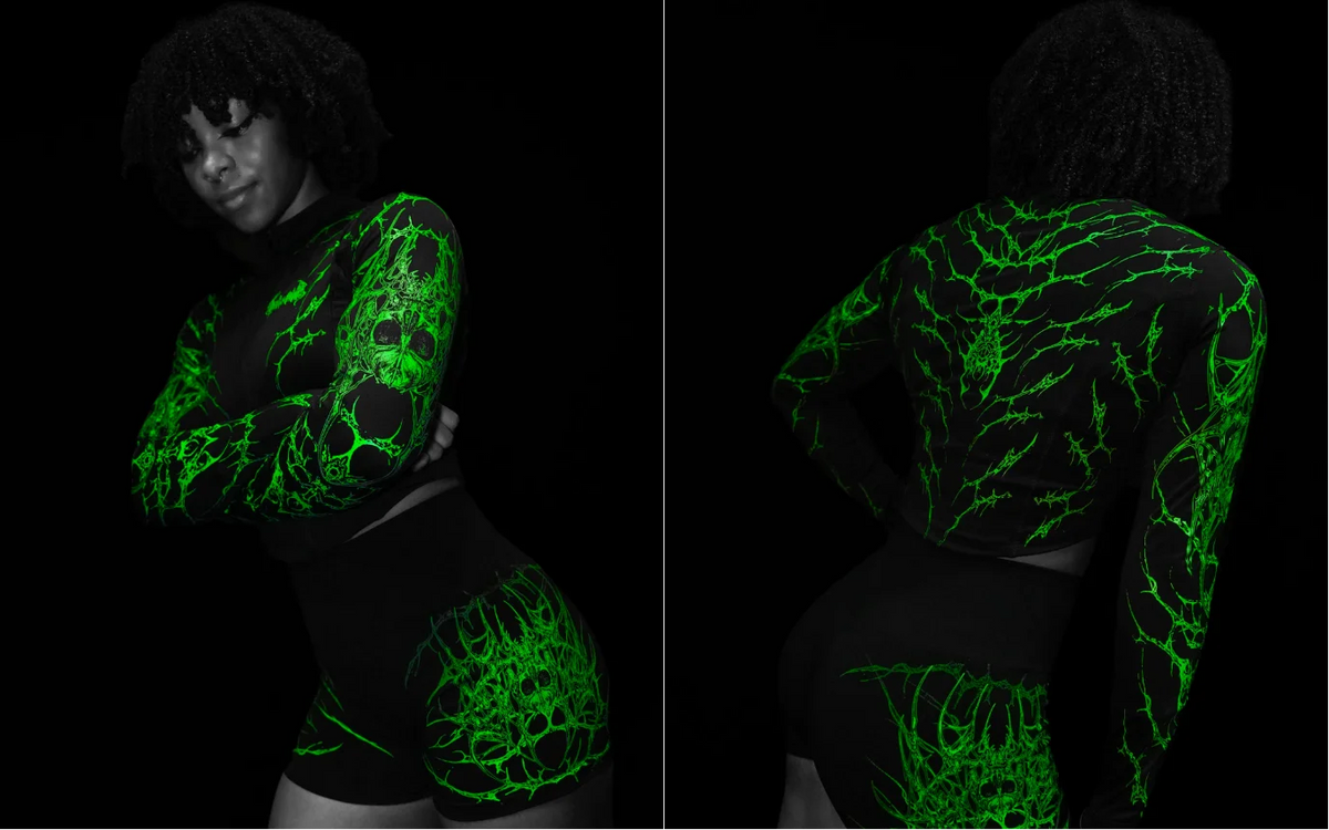 Veste courte de sport zippée à motifs Breathedivinity — Noir et vert — motif ramifié