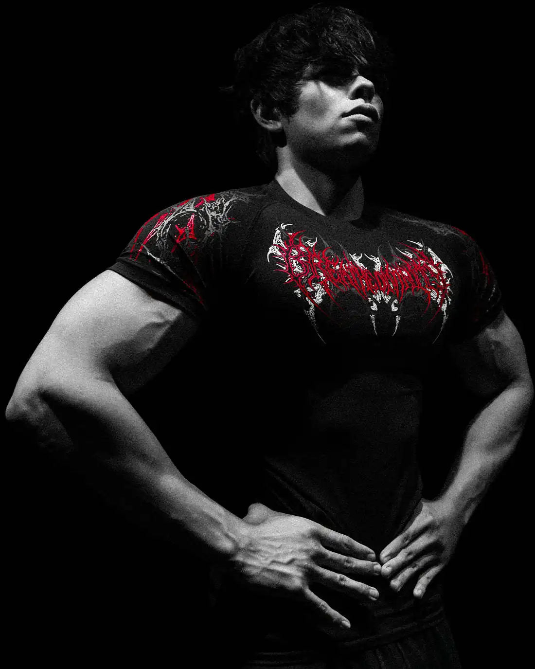 T-shirt de compression à motif organique Breathedivinity — Noir, rouge et blanc