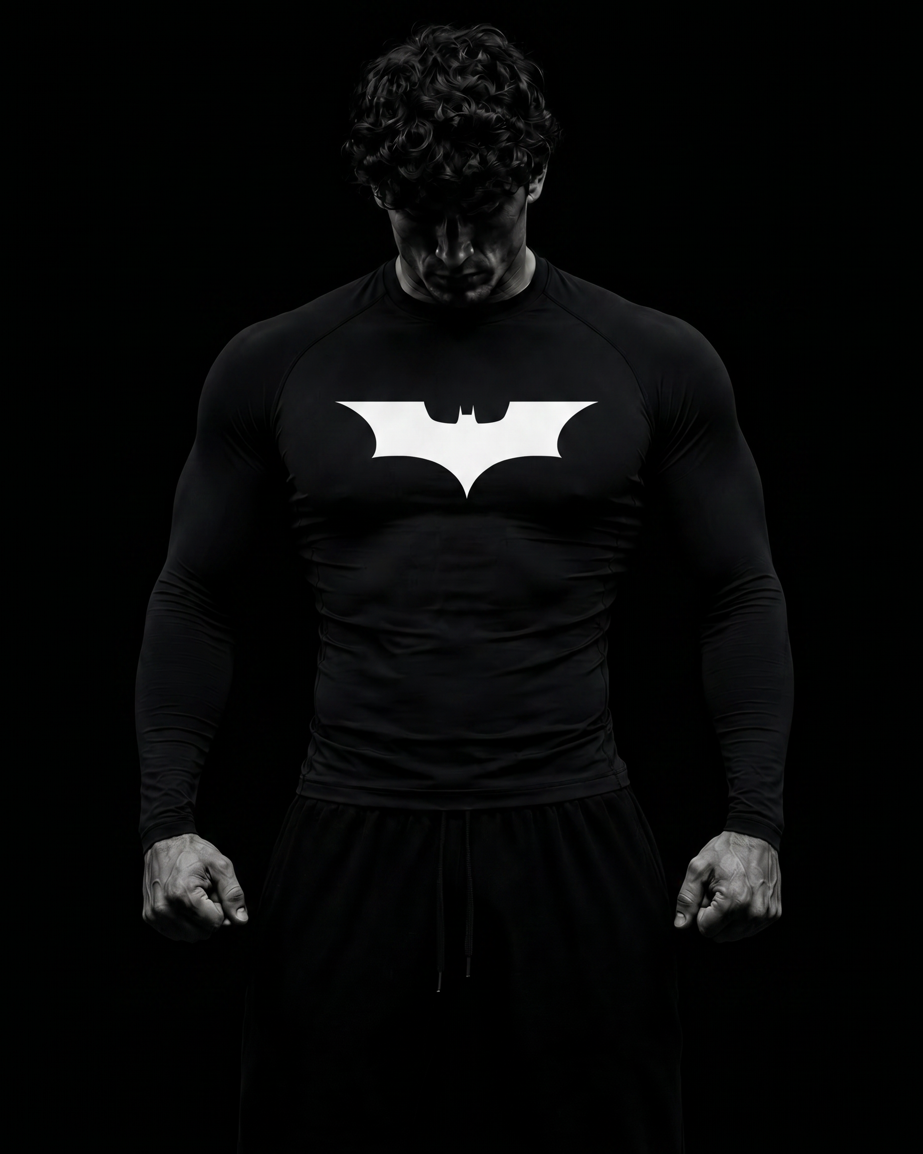 T-shirt de compression a manches longues homme Batman, coupe seconde peau pour l entrainement.