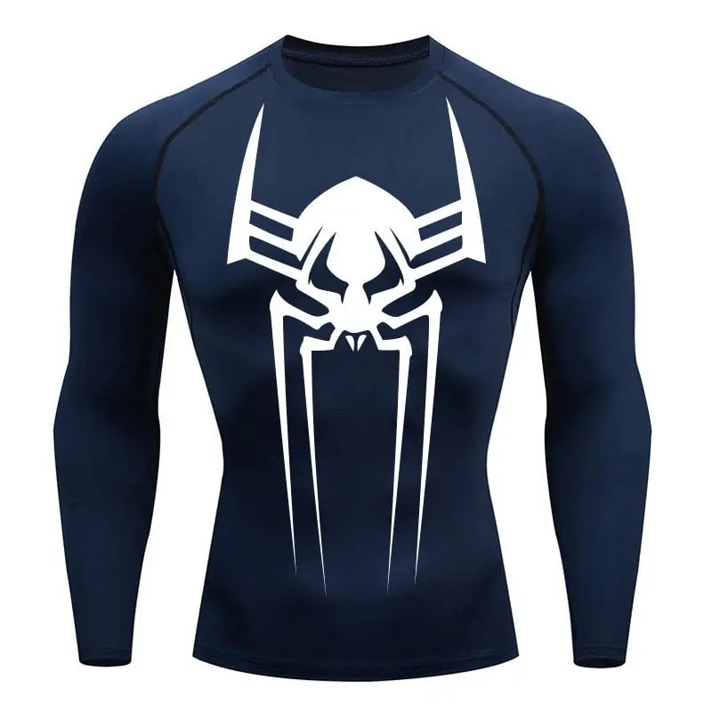 Męska koszulka kompresyjna z długim rękawem Spiderman 2099, kolor niebieski, elastyczna tkanina do treningu siłowego.