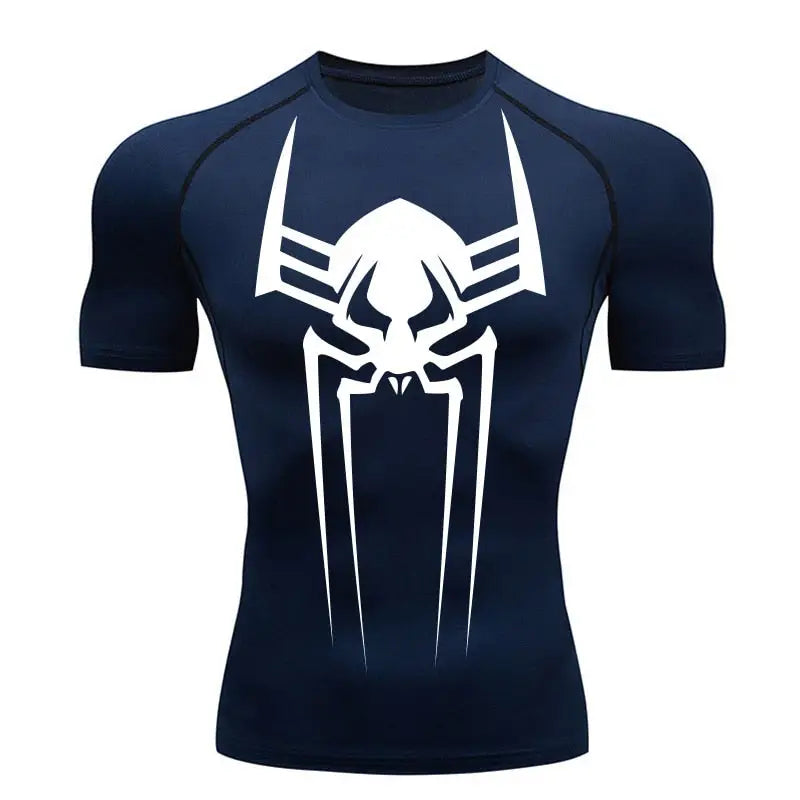 Camiseta de compresion para hombre Spiderman 2099, azul, tejido dry-fit segunda piel.