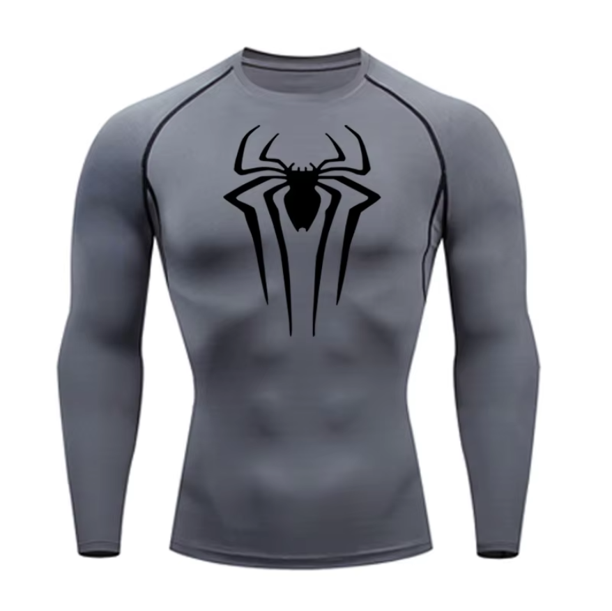 Camiseta de compresion de manga larga Spiderman para hombre, tejido elastico y transpirable.