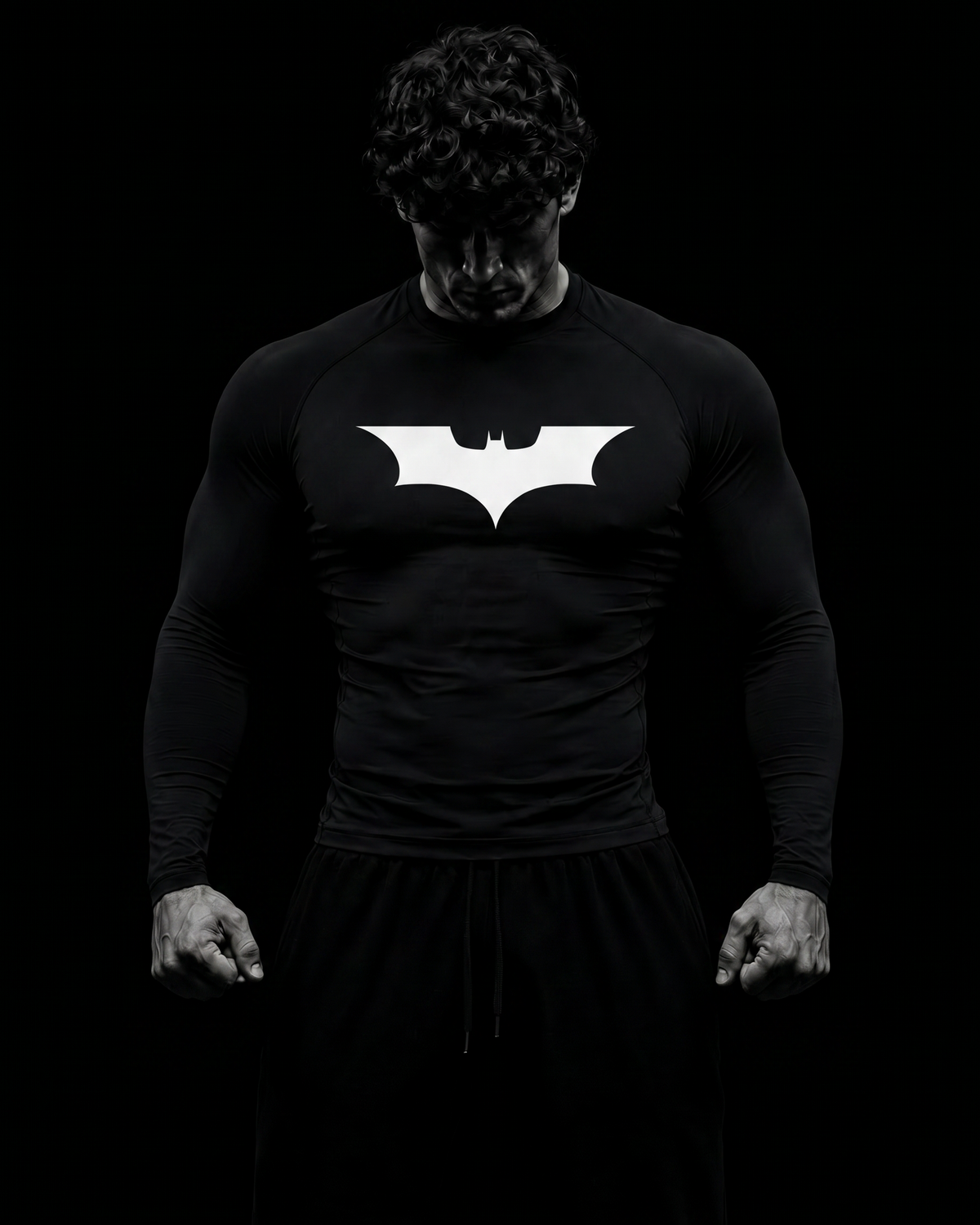 T-shirt de compression a manches longues homme Batman, coupe seconde peau pour l entrainement.