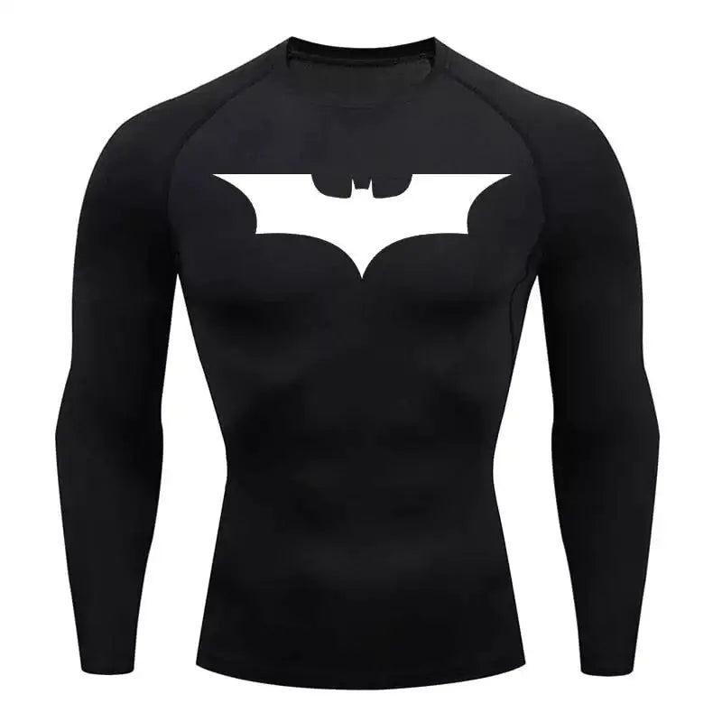 T-shirt de compression a manches longues homme Batman, coloris noir, maille dry-fit pour la musculation.