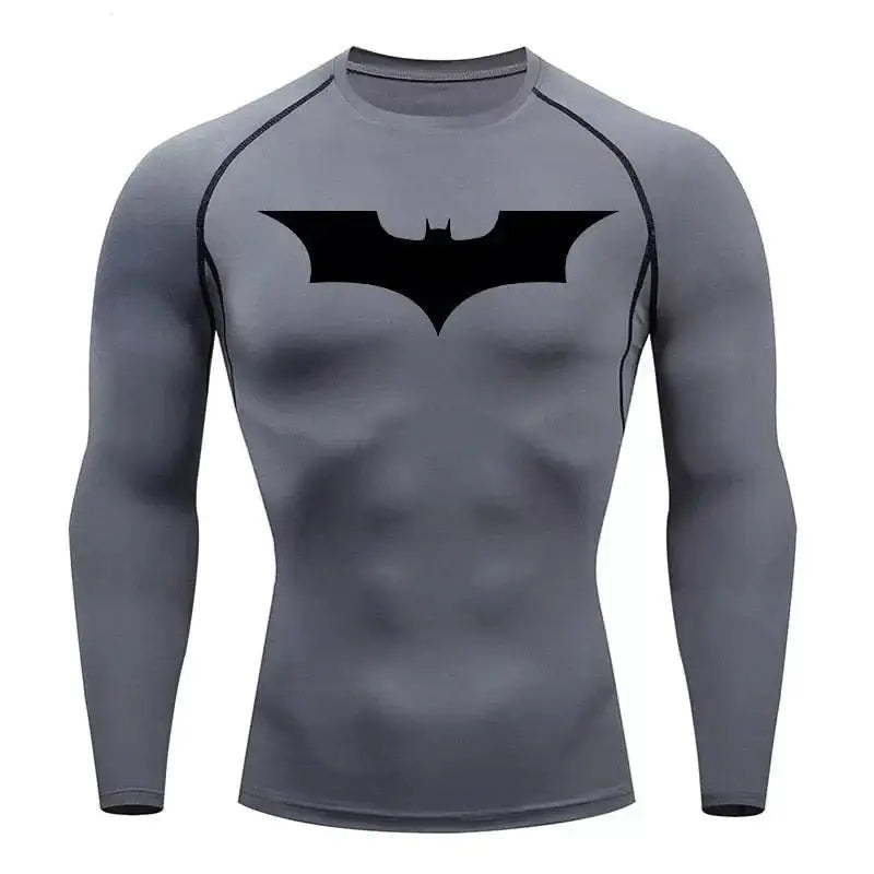 T-shirt de compression a manches longues homme Batman, coloris gris, tissu respirant pour le sport.
