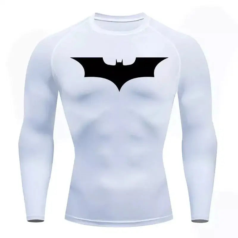 T-shirt de compression a manches longues homme Batman, coloris blanc, coupe seconde peau.