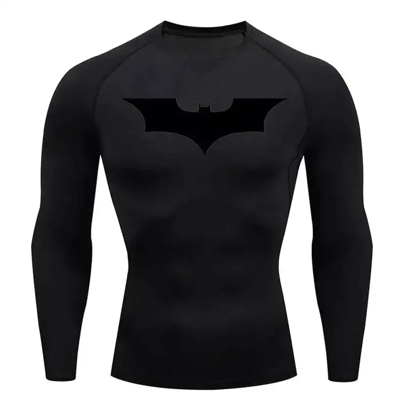 T-shirt de compression a manches longues homme Batman, coloris noir, maille technique pour la muscu.