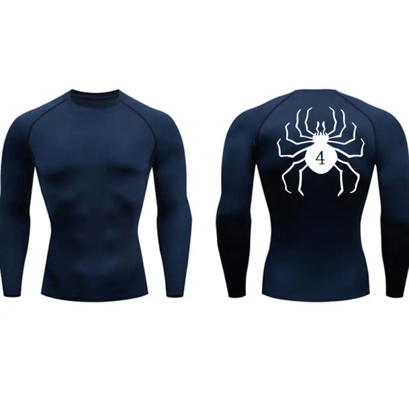 T-shirt de compression a manches longues homme Hunter x Hunter, coloris bleu, coupe seconde peau pour l entrainement.