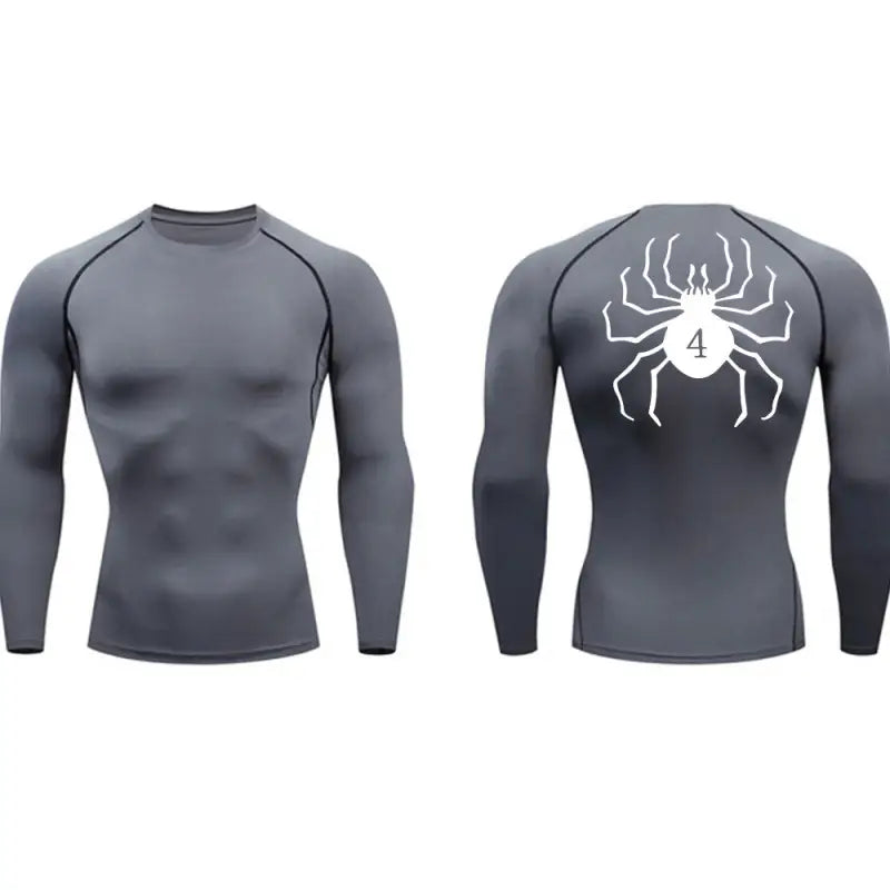 T-shirt de compression a manches longues homme Hunter x Hunter, coloris gris, maille dry-fit respirante.