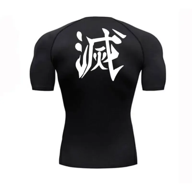 T-shirt de compression homme Demon Slayer, coloris noir, maille dry-fit respirante.