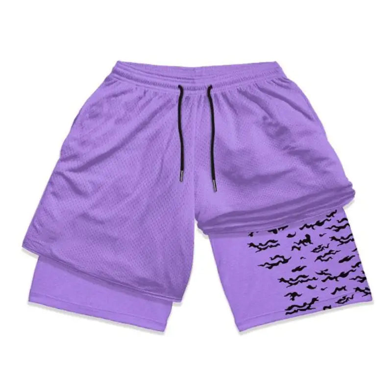 Pantalon corto deportivo Naruto para hombre en violeta, tejido transpirable para entrenar.